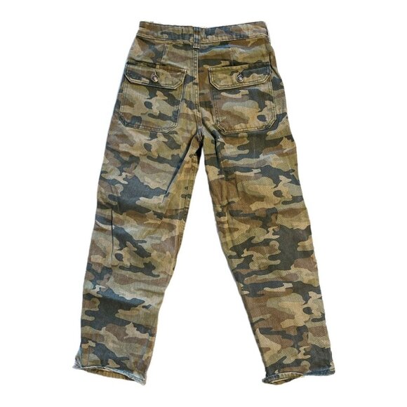 Free People Size 24 Remy Camo Print Jeans High Rise Wide Leg Cargo Pants Pockets - Picture 9 of 12